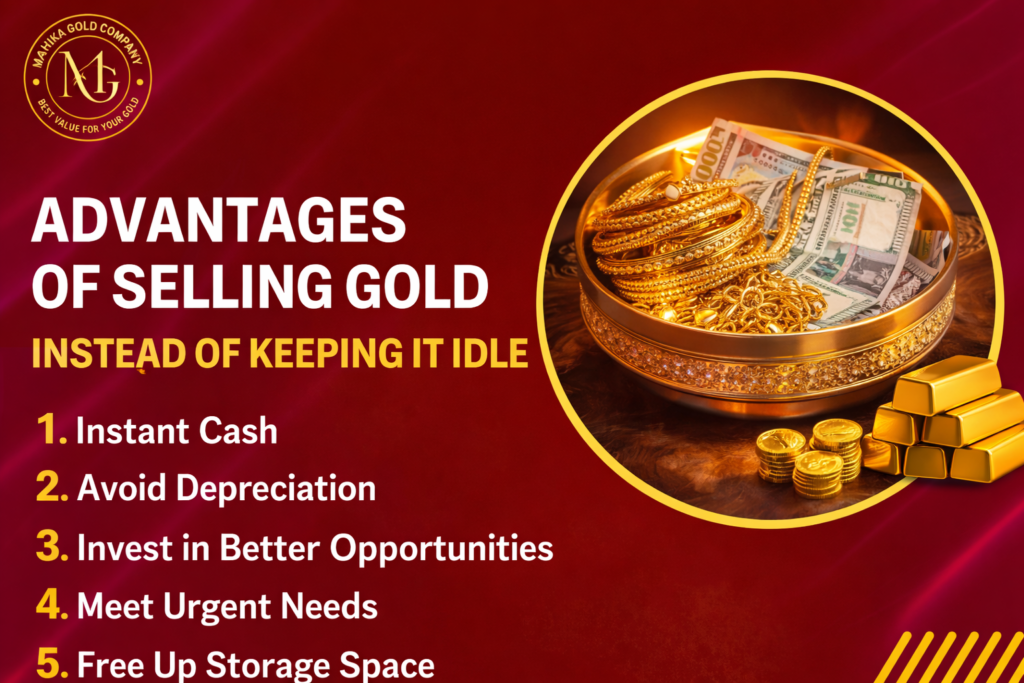 Advantages of selling gold instead of keeping it idle including instant cash, best price and safe gold buyers in Vijayawada