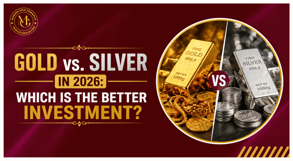 Gold vs silver investment comparison in 2026 showing gold jewelry and silver assets highlighting stability, value, and investment differences for buyers in Vijayawada